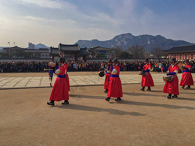 冷冬春节韩国首尔的景福宫表演背景