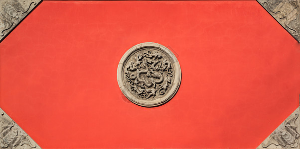 中国风石雕红墙背景图片