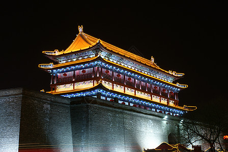 西安南门城门夜景背景图片