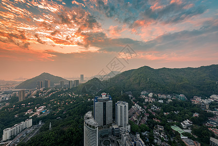 蓝天白云高楼深圳南山晚霞城市建筑风光背景