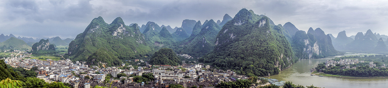 著名旅游景点广西桂林兴坪全景图背景