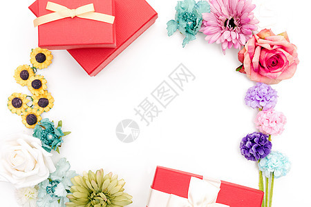 节日礼物留白花背景图片