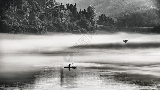 清晨插画充满中国风的江南水乡雾气景色背景