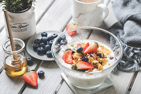 酸奶水果麦片甜品早餐下午茶背景图片