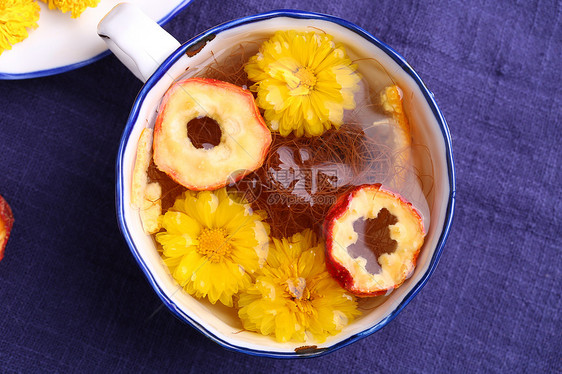 黄色菊花茶平铺图图片