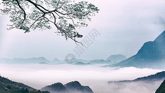 中国风水墨山水田园背景图片