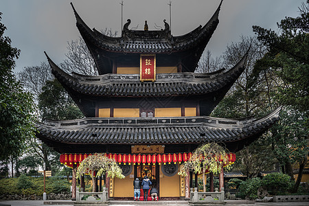 红灯笼背景上海龙华寺鼓楼背景