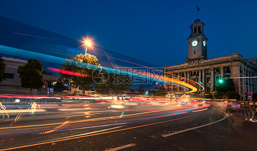 武汉汉口江汉路武汉江汉关夜景背景