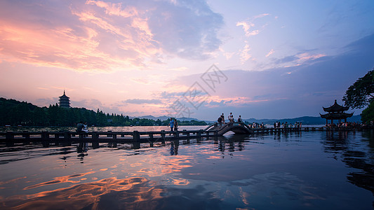 浙江杭州西湖夕阳背景图片