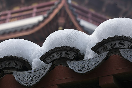 冬天里下雪后的古建筑背景图片