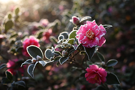 风霜茶花花卉盆景高清图片