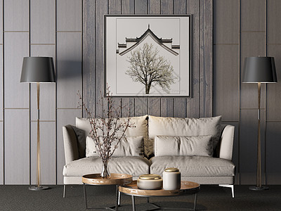 现代简约沙发茶几落地灯组合背景图片