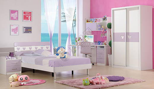 卡通海洋色彩绚丽的卧室效果图背景