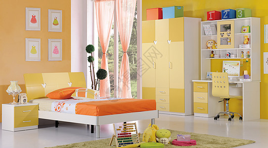 儿童房室内装修色彩绚丽的卧室效果图背景