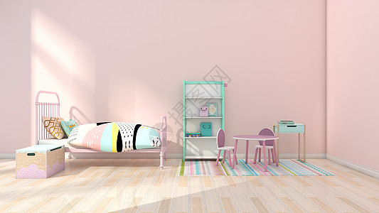 室内粉色清新简约粉色系儿童房室内家居背景背景