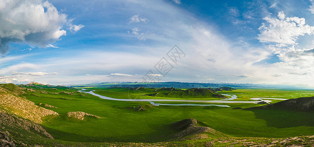 蒙古巴音布鲁克草原全景长图背景