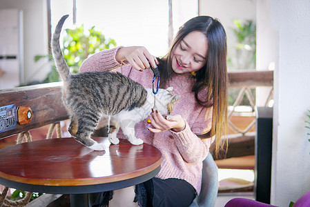 女孩与猫咪图片