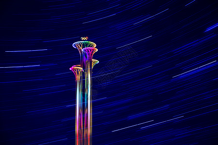 科技光效线条天空星轨北京奥林匹克塔背景