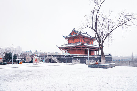 城墙雪雪中的古城楼背景