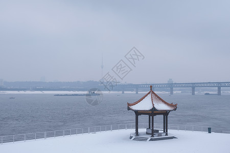 冬季城市武汉冬天江滩雪景背景