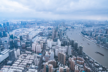 上海雨雪天气城市建筑全景背景图片