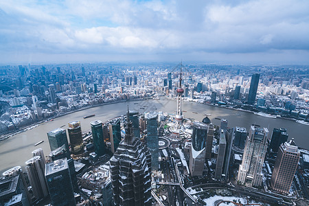 雪冰上海雨雪天气城市建筑全景背景