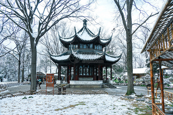 拙政园雪景图片