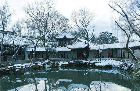 苏州建筑拙政园雪景背景