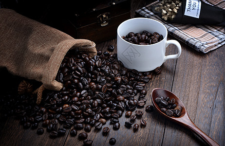咖啡豆黑咖啡猫咖啡高清图片