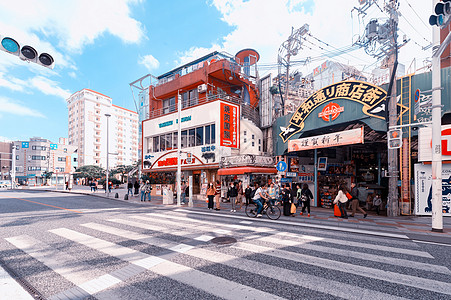 日本道路日本冲绳 商业街背景