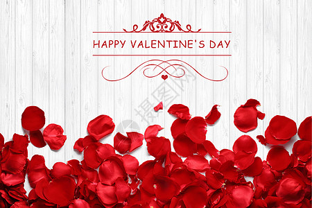 红色的玫瑰情人节贺卡与红玫瑰花瓣设计图片