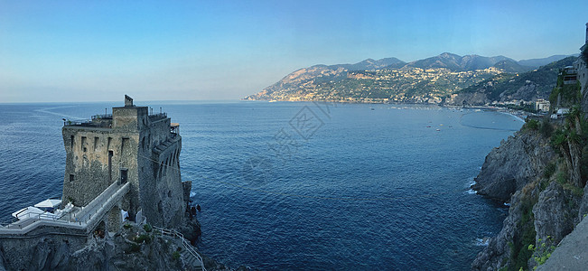 意大利地中海边古堡全景图背景