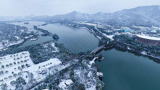 杭州雪景杭州萧山湘湖景区雪景航拍背景