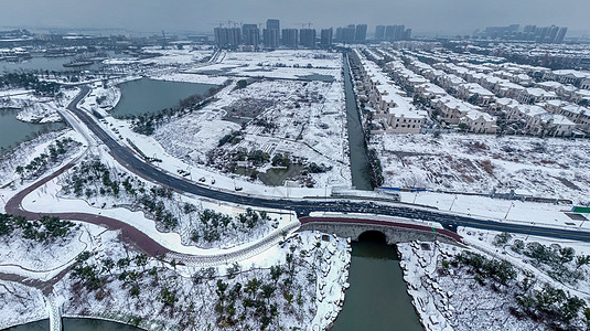 映雪湖桥寒冷的杭州萧山湘湖景区背景