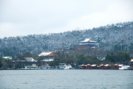 荷风西湖雪景背景