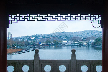 荷风西湖雪景背景