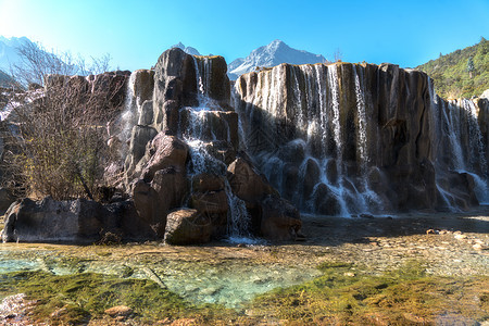 云南蓝月谷瀑布背景图片