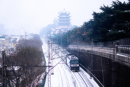 武汉黄鹤楼雪景背景图片