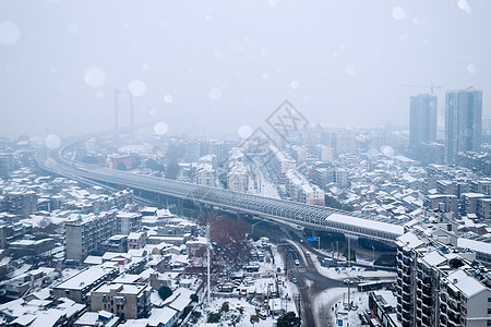 雪天风景鹦鹉洲长江大桥雪景背景