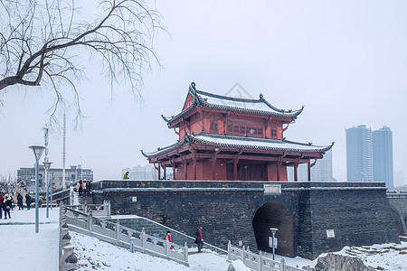 冬季旅游武汉起义门雪景背景