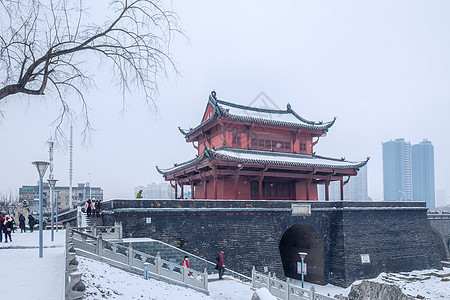 武汉起义门雪景背景图片