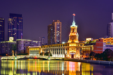 教堂顶上海外滩城市夜景背景