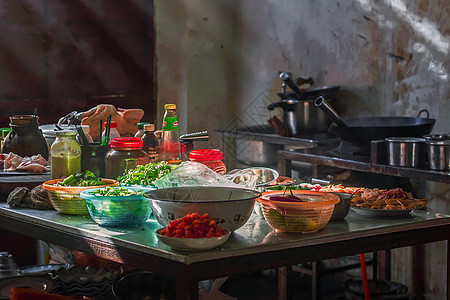 广式菜过节时的农家厨房背景