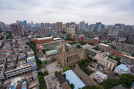 广州石室教堂全景城市高清图片素材