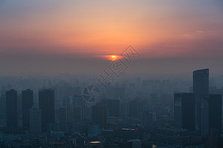 上海日落黄昏城市全景背景图片