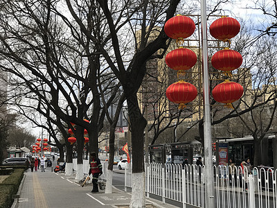 春节大街上喜洋洋的红灯笼背景图片