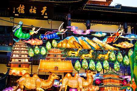 上海城隍庙春节庙会张灯结彩背景图片