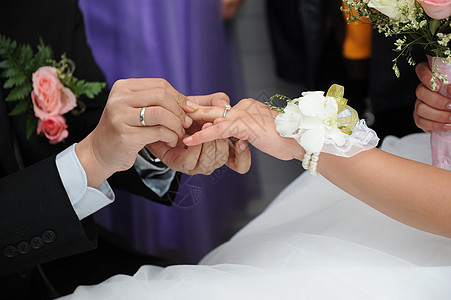 婚礼新郎新娘互换戒指背景图片