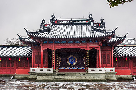 盐官古镇雪中浙江海宁盐官古城景区背景