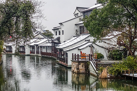 雪花动图雪中浙江海宁盐官古城景区背景